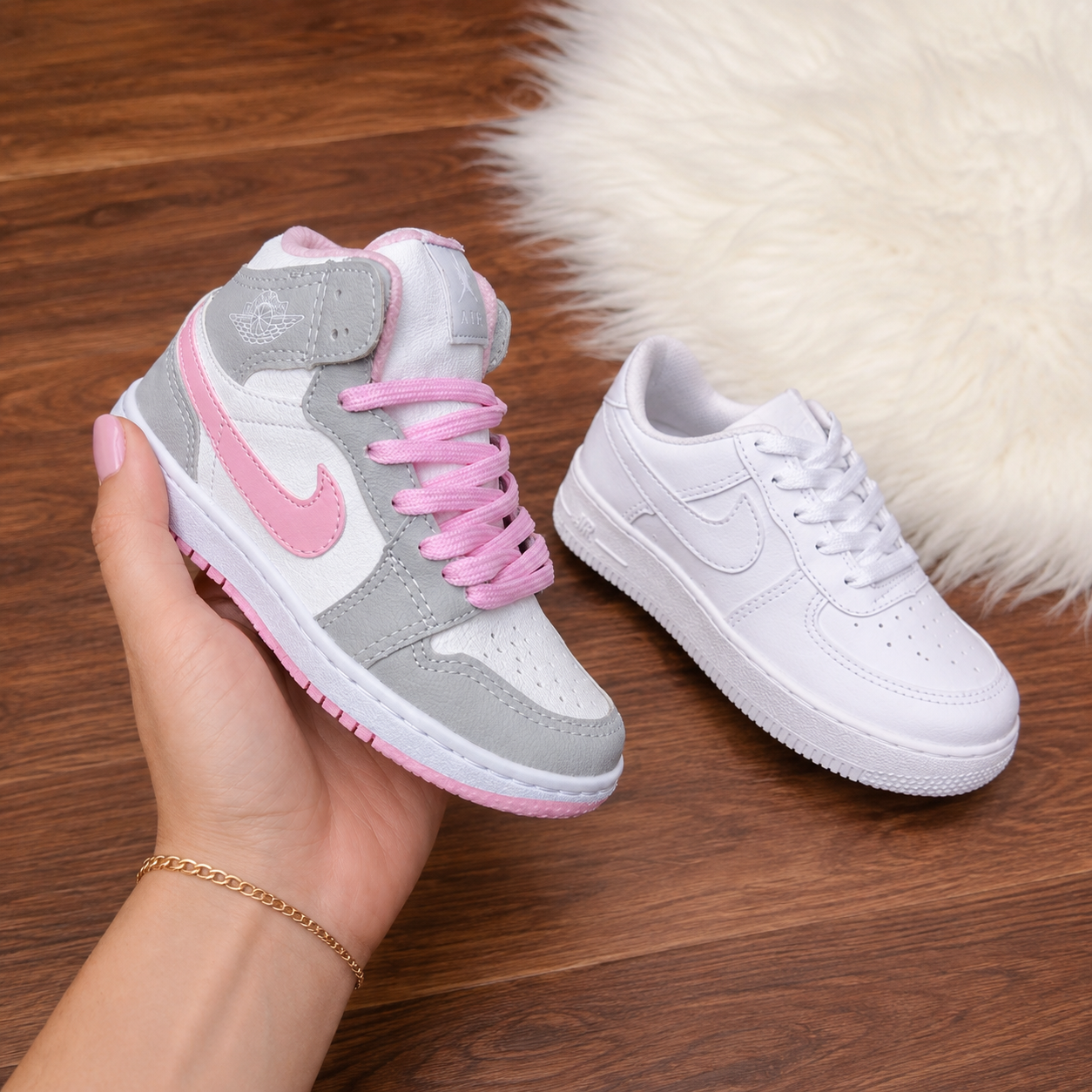 Kit 2 Tênis Botinha Rosa + Force Branco