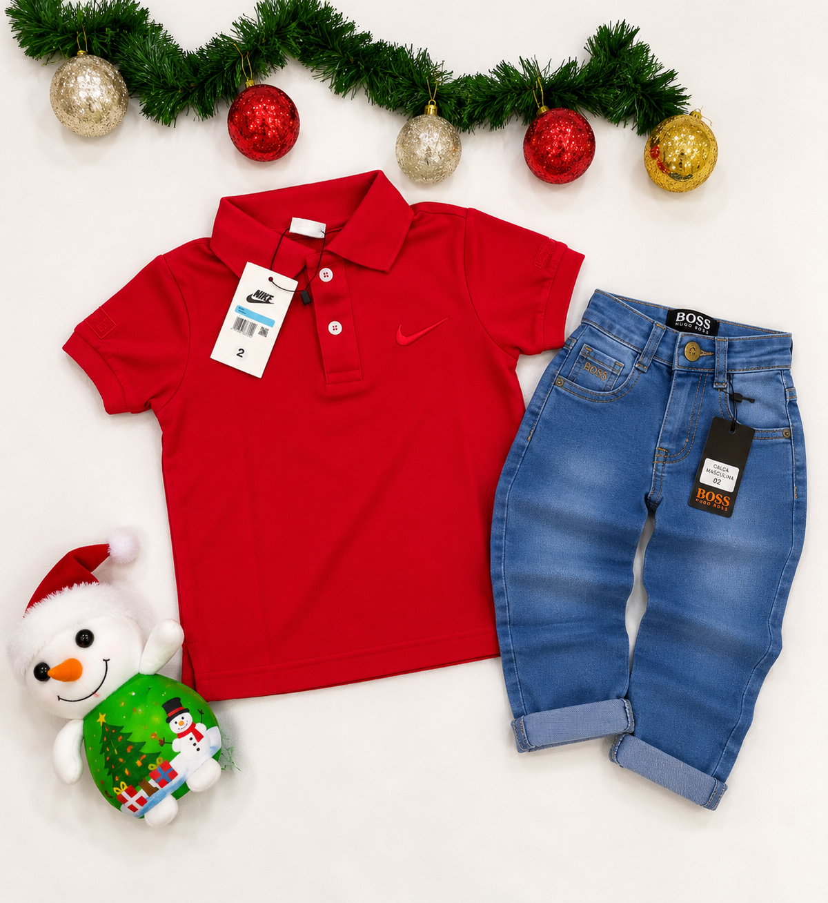 Kit de Natal Camiseta Polo Vermelha + Calça