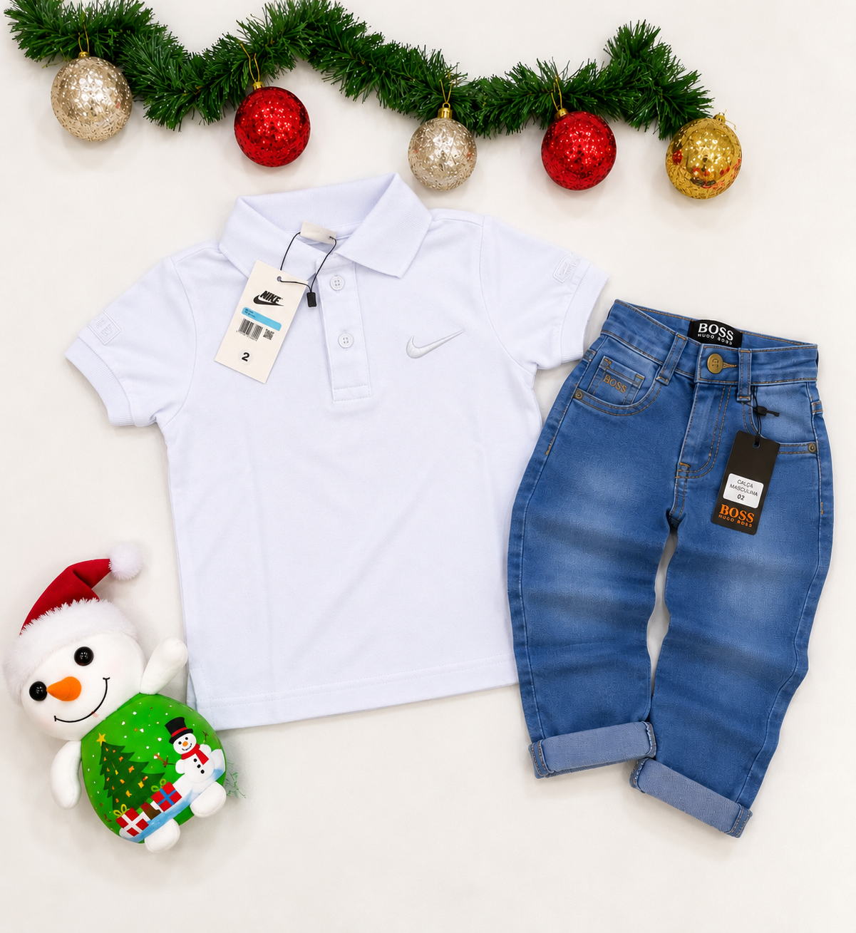 Kit de Natal Camiseta Polo Branca + Calça