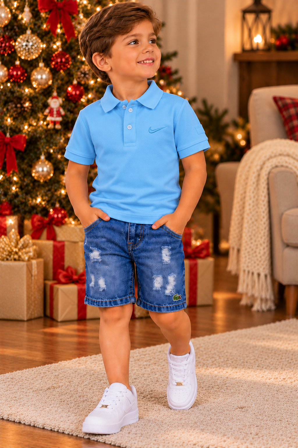 Kit de Natal Camiseta Polo Azul + Bermuda