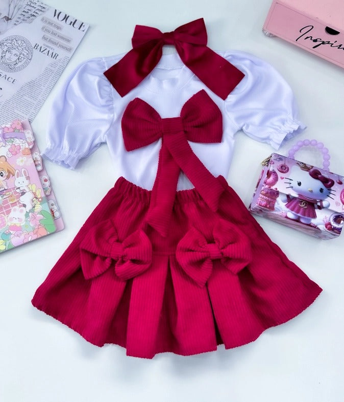 Conjunto Lara Lacinho Veludo Cotelê Infantil