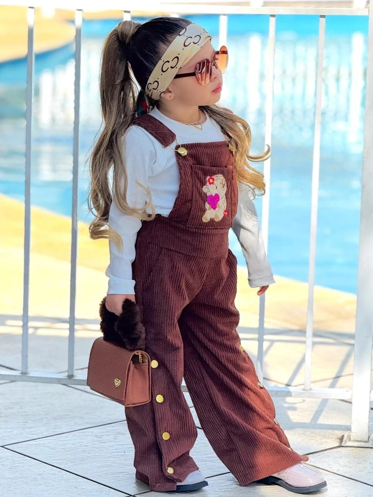Jardineira Veludo Cotele Capivara Infantil - Acompanha Blusa