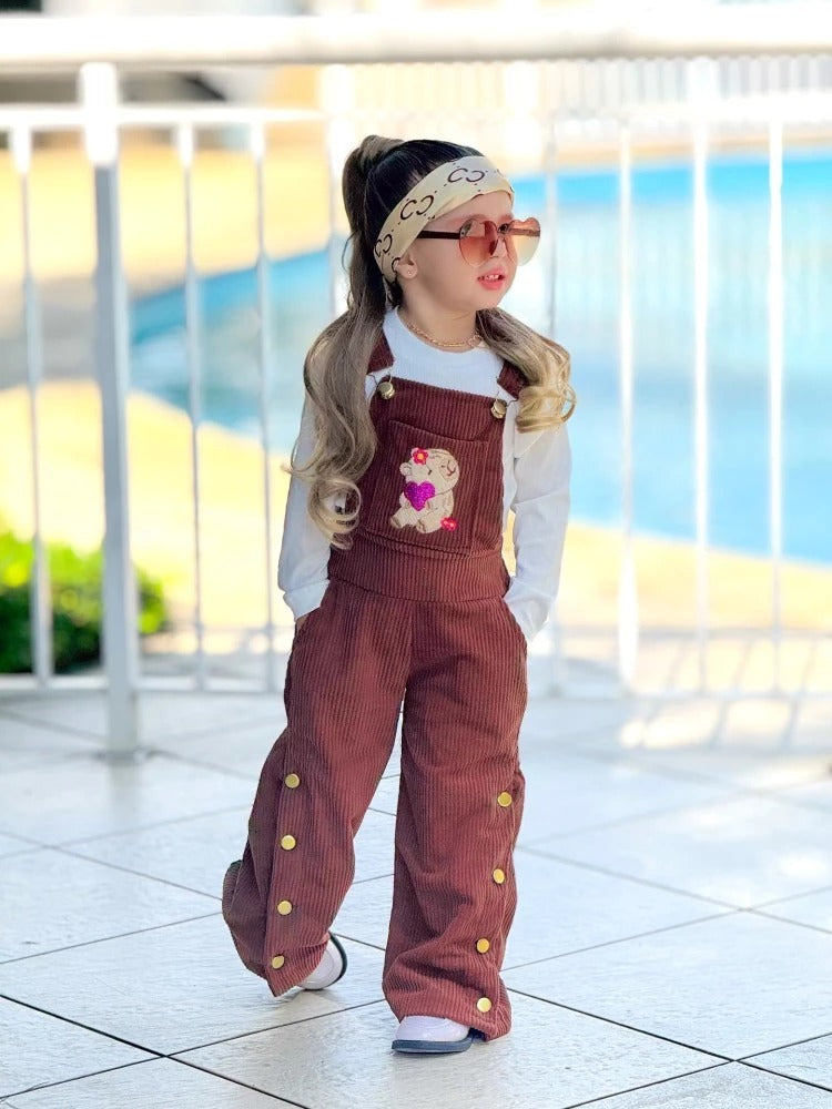 Jardineira Veludo Cotele Capivara Infantil - Acompanha Blusa