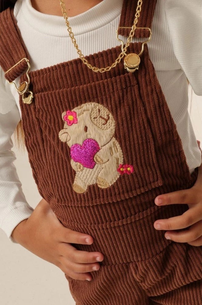 Jardineira Veludo Cotele Capivara Infantil - Acompanha Blusa