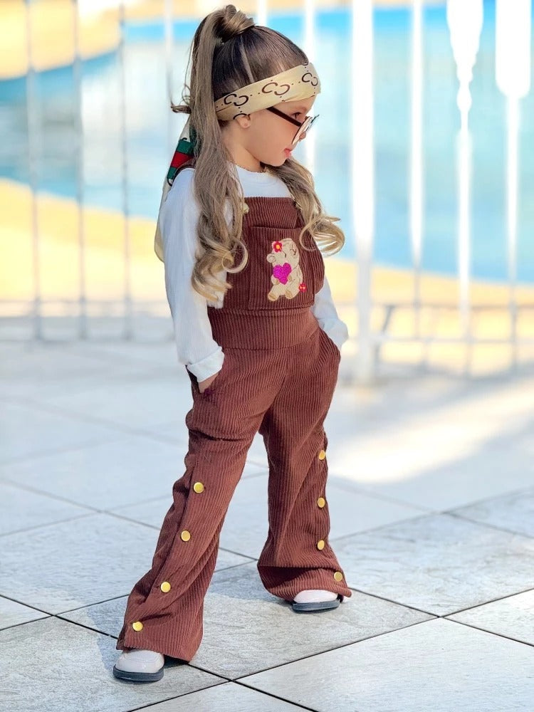 Jardineira Veludo Cotele Capivara Infantil - Acompanha Blusa