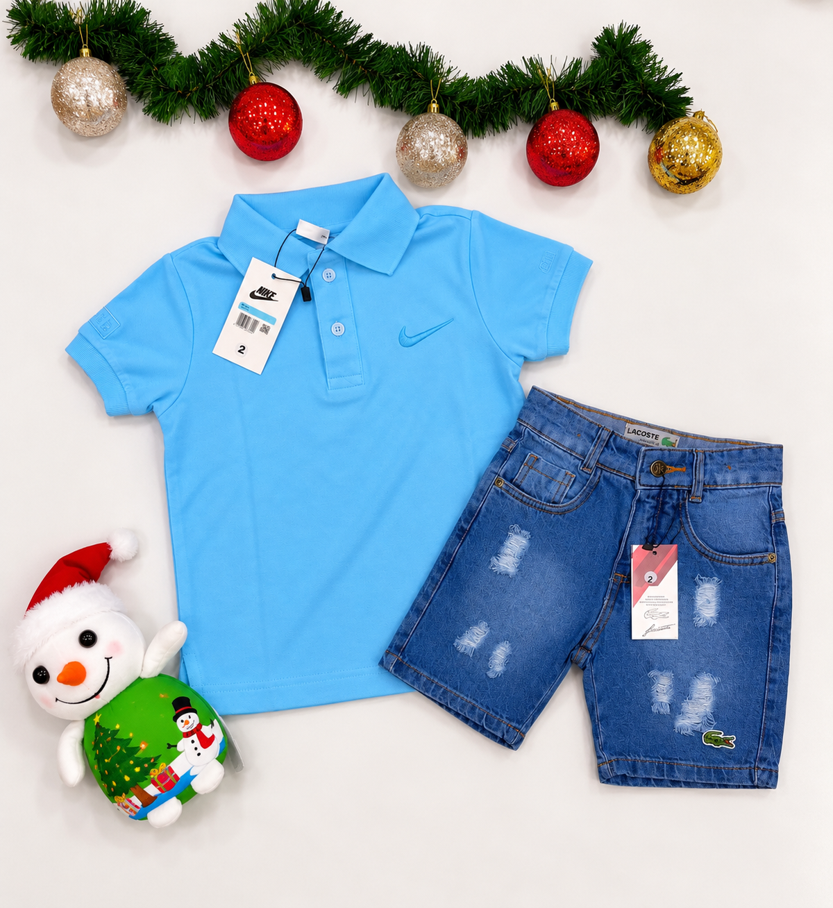 Kit de Natal Camiseta Polo Azul + Bermuda