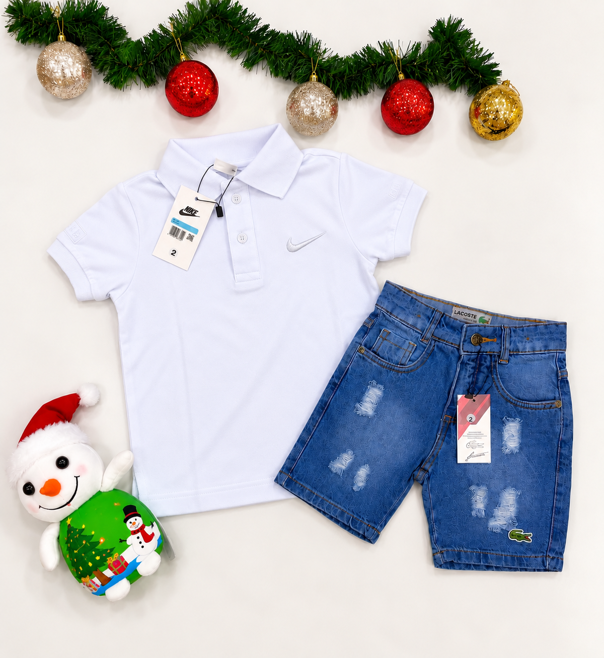 Kit de Natal Camiseta Polo Branca + Bermuda