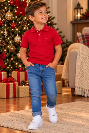 Kit de Natal Camiseta Polo Vermelha + Calça