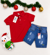 Kit de Natal Camiseta Polo Vermelha + Bermuda